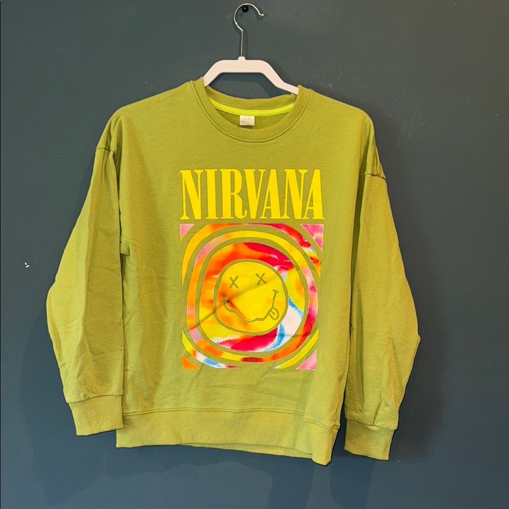NIRVANA Green and Yellow Crewneck Sweater